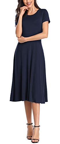 Urban Coco Women's Short Sleeve Waisted Slim Fit Midi Dress (L, Navy Blue) #TOP3