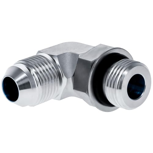 Image of 90 Degree Elbow Straight Hydraulic Hose Adapter Fittings, 6801-04-04 1 /4 inch Male JIC (7 /16 inch-20 thread) x 1 /4 inch Male ORB (7 /16 inch-20 thread) Connectors x 10 pack