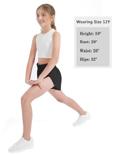 EXARUS Girls Athletic Running Shorts Dolphin Side Slit Flowy with Pockets High Waisted Short Workout Sports for Kids 6
