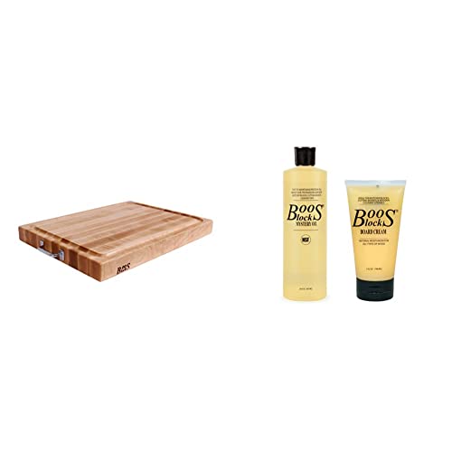 John Boos Block RAFR2418 Reversible Maple Edge Grain Cutting Board, 24 Inches x 18 Inches x 2.25 Inches & Block MYSCRM Essential Mystery Oil and Board Cream Care and Maintenance Set