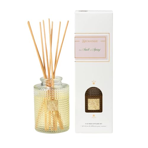 Aromatique The Smell of Spring Reed Diffuser | Home Fragrance Long Lasting Living Room Air Freshener Aromatherapy Deodorizer Oil Nonstop Freshness Notes of Hyacinth, Jasmine, Rose, Vanilla 5oz