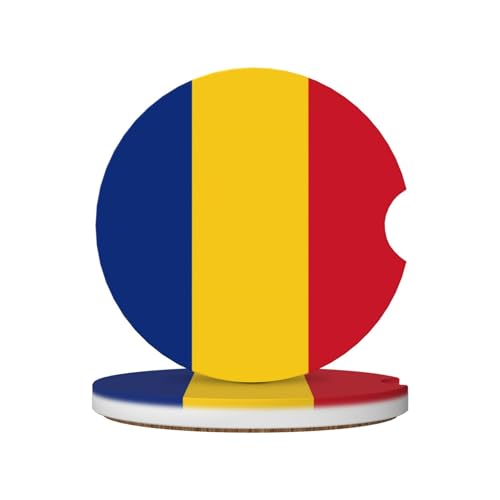 Phayah Lot de 2 sous-verres universels antidérapants pour voiture Motif drapeau de la Roumanie 6,5 cm