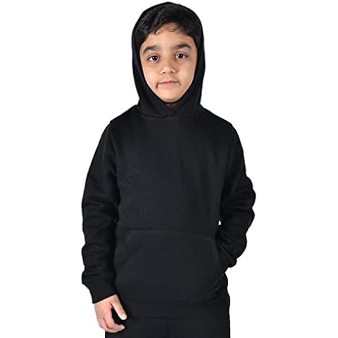 M17 Kids Boys Pullover Hoodie Casual Hooded Sweatshirt Hoody Jumper Top Classic Plain Long Sleeve with Pocket - Black - (11-12 Years) Cover
