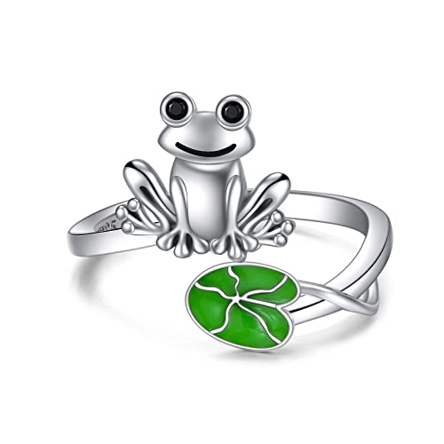 WINNICACA Frog Ring, Sterling Silver 925, Adjustable, White Gold Plated, Cubic Zirconia, for Women, Christmas, Birthday, Wedding Gift