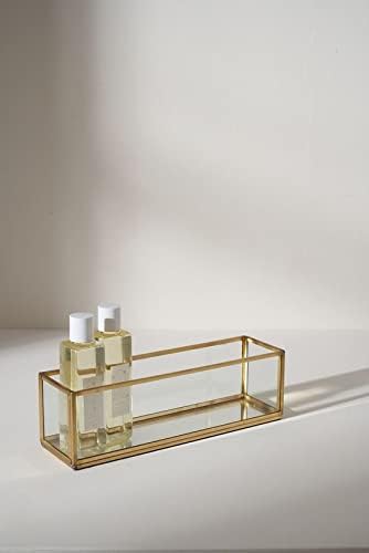 Art India Collections Decorative Jewelry Display Tray 8x2.5x3,Diwali Gifting Mirror Tray, Brass and Glass Standing Tray, Glass Trinket Tray