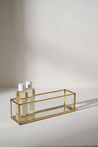 ARTINCOArt India Collections Decorative Jewelry Display Tray 8x2.5x3,Diwali Gifting Mirror Tray, Brass and Glass Standing Tray, Glass Trinket Tray