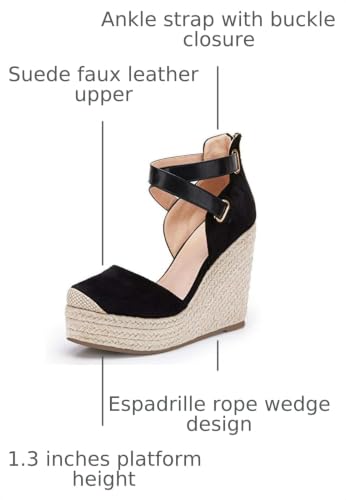 Image of PiePieBuy Womens Wedge Espadrille Ankle Strap Closed Cap Toe Platform Heeled Sandals