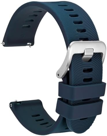 WOCCI 20mm Arched Stripes Silicone Watch Band for Men, Quick Release Strap, Silver Buckle (Dark Blue)