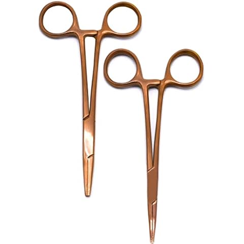 MuskalMed Set of 2 Curved & Straight 5" Hemostat Set (Rose Gold) - Stainless Steel Locking Tweezer Clamps - Ideal Hemostats for Nurses, Fishing Forceps, Crafts and Hobby Cover