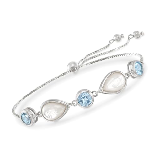 Ross-Simons Mother-Of-Pearl and 6.00 ct. t.w. Sky Blue Topaz Bolo Bracelet in Sterling Silver