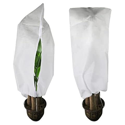 HOPATE 2Pcs Plant Covers for Winter Plant Frost Protection Covers with Drawstring Garden Plant Fleece Jackets Bags for Trees Shrubs Protection 80cm x 100cm White Cover