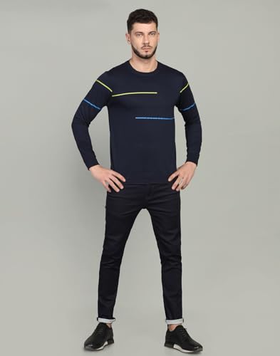 Image of INKKR Striped Men's Round Neck Navy Full Sleeve T-Shirt