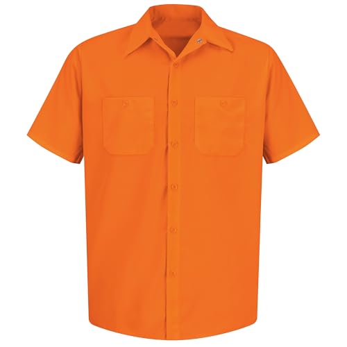 Image of Red Kap Men's Enhanced Visibility Work Shirt, Fluorescent Orange, 2X-Large Long