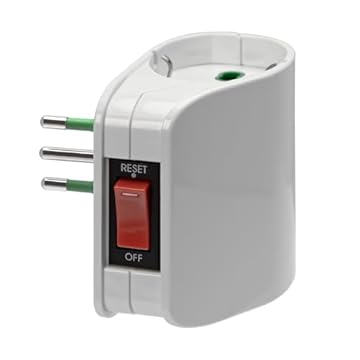 Ekon adattatore per spina italo-tedesca, con interruttore, 2 prese italo-tedesche, spina italiana, 10A, Made in Italy, bianco