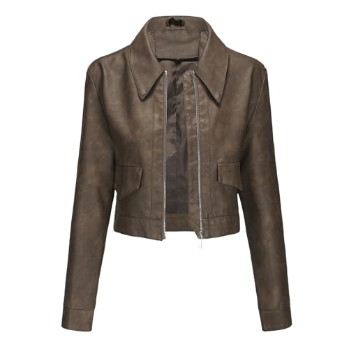 Veste moto femme pour sorties urbaines et look casual chic en similicuir brun