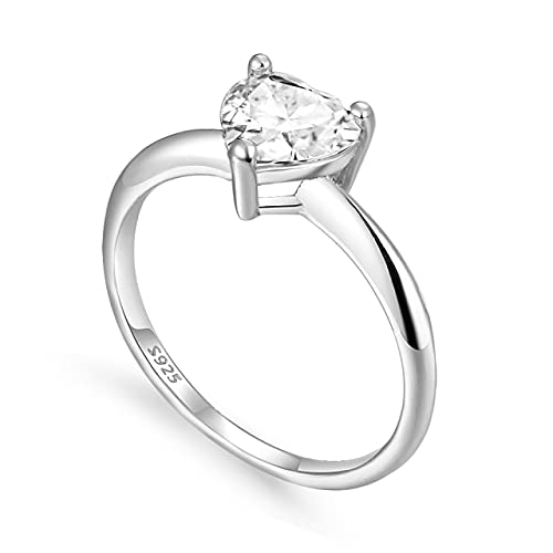 Bague moissanite en argent 925 et son diamant de fiançailles taille cœur 7.5