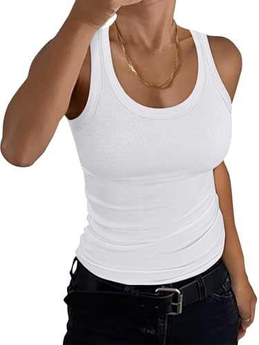EADINVE Women's Scoop Neck Ribbed Tank Top Summer Basic Sleeveless Racerback Slim Fit Tops Shirts 2025