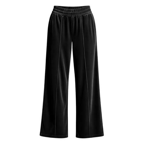 Velvet Pants Women Elastic Waist Wide Leg Casual Trousers with Pockets Fall - image 6