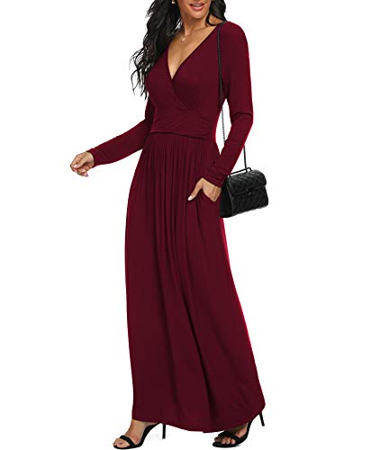 Image of LILBETTER Women Long Sleeve Deep V Neck Loose Plain Long Maxi Casual Dress