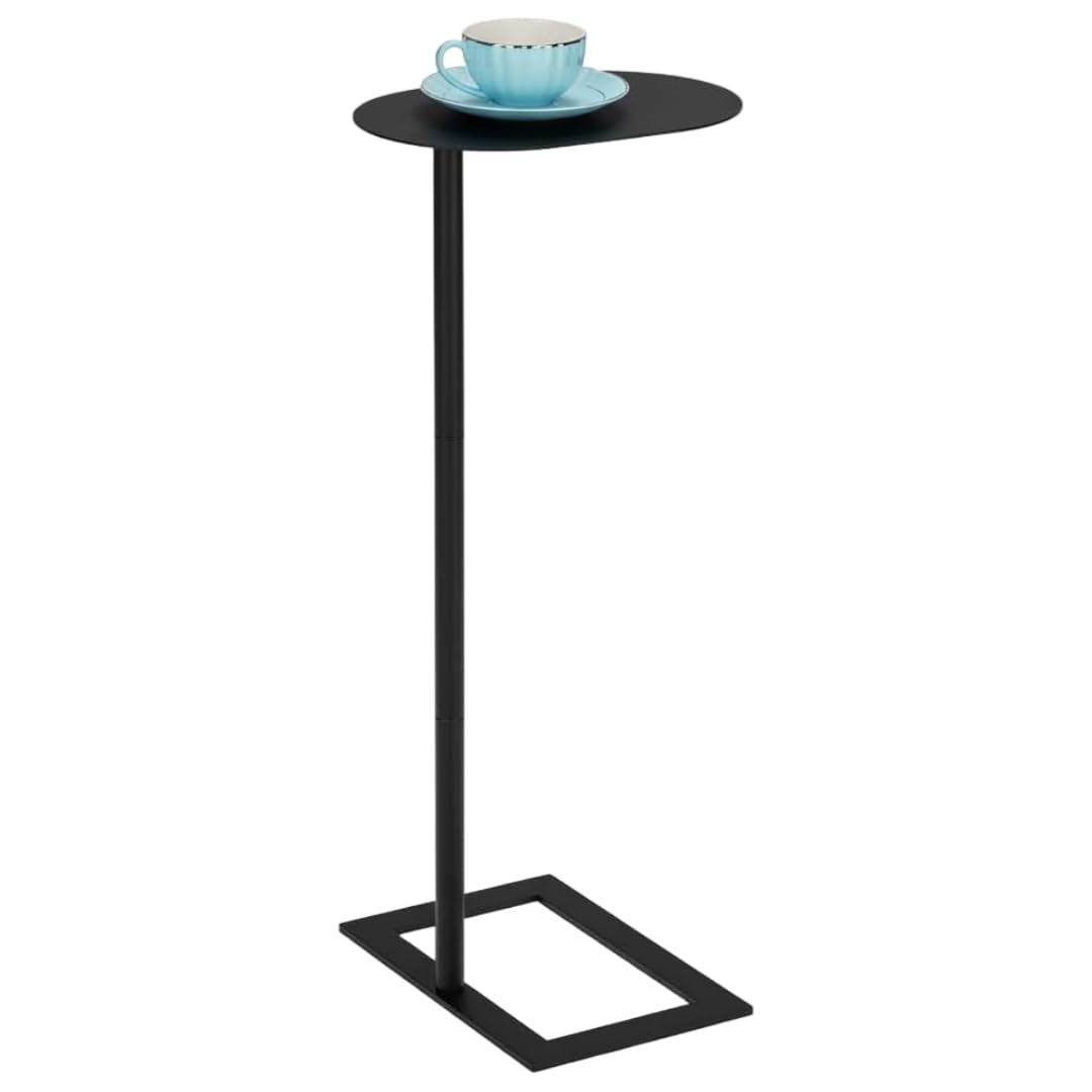 ZEXVIDA C-Shaped Side Table, Bedside Table, End Table for Small Spaces, Metal Frame Sofa Side Table, Coffee Table That Slides Under Sofa for Living Room, Bedroom (Black, Oval)