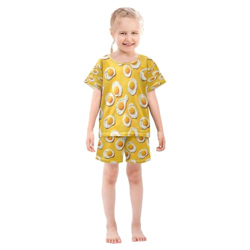 Egg Yellow Kids Pjs Set Boys Girls Summer Short-Sleeve Sleepwear Pajamas 2PCS3