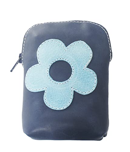 Pitillera de piel azul con cremalleras. Pitillera de cuero para cajetilla. Tabaquera azul de piel Cover