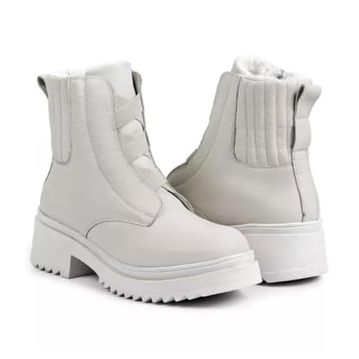 Bota Feminina de Inverno em Couro Forrada com Lã Impermeável - Chicago (Off White, BR, Adulto, Numérico, 38)