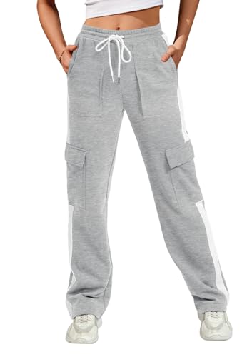 IVIR Womens Sweatpants Cargo Pants Baggy Wide Leg High Waist Fleece Lounge Pants with Pockets4