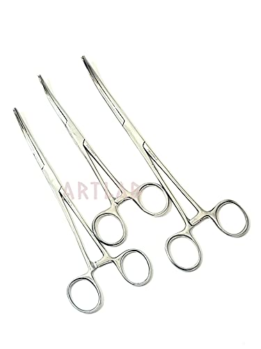 ArtLab-Ultimate Hemostat Forceps Set of 6-Straight & Curved Hemostat Forceps Locking Clamps Stainless Steel Full Serrated Jaws-Ideal for Nurses,Firefighters,Fishing (Set of 3-6