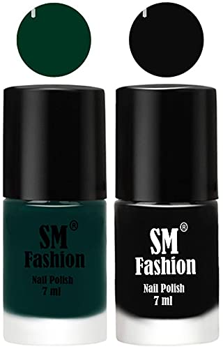 Image of Long Lasting Nail Polish | Nail Paint Combo 7 ml Each) - Set of 2 Dark Green-Black