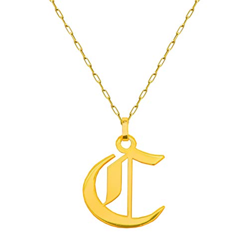14K Genuine Gold Old English Initial Charm Necklace3