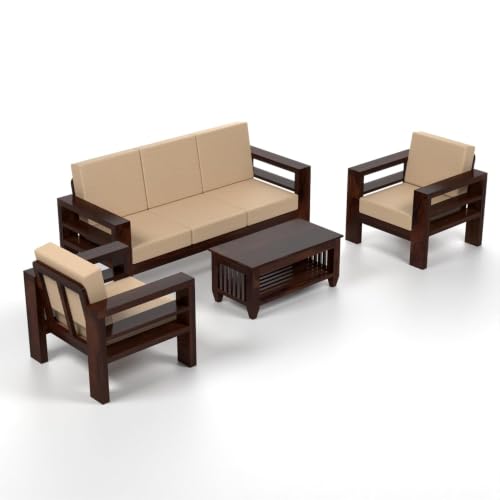 Image of Sheesham Wooden 5 Seater Sofa Set for Living Room | Solid Wood Sofa | Rosewood Sofa Set for Home & Office
