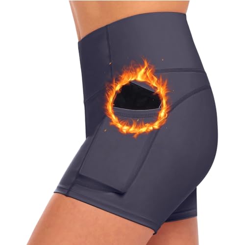 M&M SCRUBS Women's High Waist Yoga Shorts Tummy Control with Deep Pockets (Small, Charcoal)