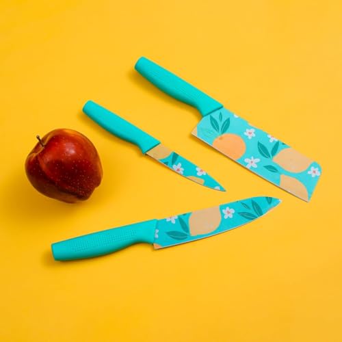 Image of RADA Knife Set for Kitchen Professional 3-Piece Kitchen Knife Set - High Carbon Stainless Steel Chef, Utility & Santoku Knives with Ergonomic Black Handles (3 Pc Knife Set) (Blue)