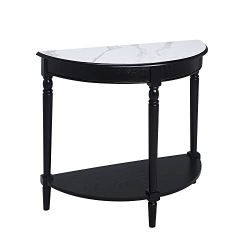 Convenience Concepts French Country Half-Round Entryway Table with Shelf, White Faux Marble/Black
