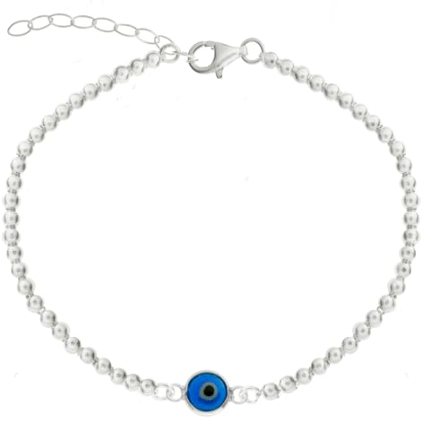 Pulsera de bolitas con ojo turco de Plata de Ley - Pulsera amuleto ojo turco de...