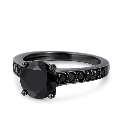 Jeulia 3.96ct Classic Round Cut Engagement Ring for Women, Sterling Silver Solitaire Black Diamond Bridal Set Wedding Promise Ring Band Romantic Valentine's Day Jewelry with Gift Box4