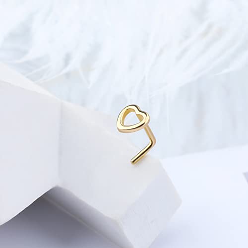 Meiighting 14K Gold Nose Rings 20G Star Nose Stud L Shaped Heart Nose Piercing Jewelry For Women Men Real Gold Body Piercing Jewelry Woman #TOP1