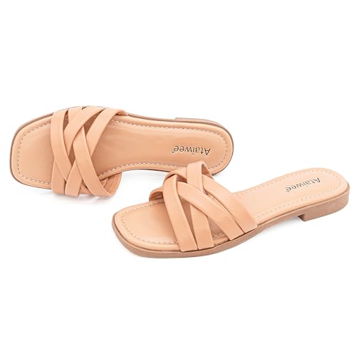 Ataiwee Women's Comfortable Flat Slide Sandals for Summer
| Ataiwee Square Toe Ladies Slip On Flat Shoes in BR/PU
| Ata