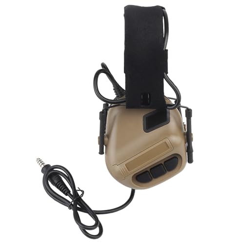 AHTCPO Auriculares Militares con Cancelación de Ruido, con MicróFono de Brazo, para Comunicación en Tiro y Caza, Diseño de Orejeras Plegables(Brown)
