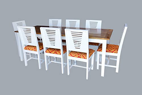 Image of Designer White and Natural Finish Solid Sheesham Wood 8 Seater Dining Table Set for Living Room and Home (Mango Wood, 8 Seater, White and Natural Finish) (Design-1)
