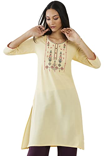 Image of Soch Women Yellow Rayon Embroidered Kurta