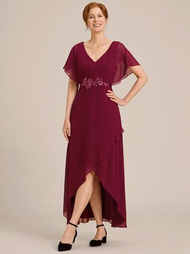 Image of Ever-Pretty Women's Formal Dress A Line V Neck Applique Waist Tea Length Wedding Guest Dress 02027