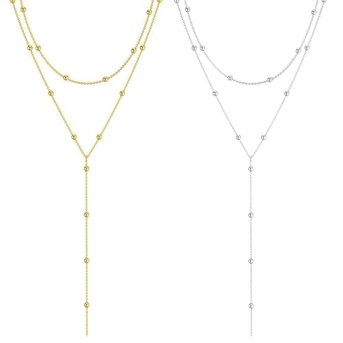KNUIUYY Y forme élégant double couche collier de perles les femmes,collier pour femmes en acier inoxydable, pour Toutes Occasions Accessoire Mode