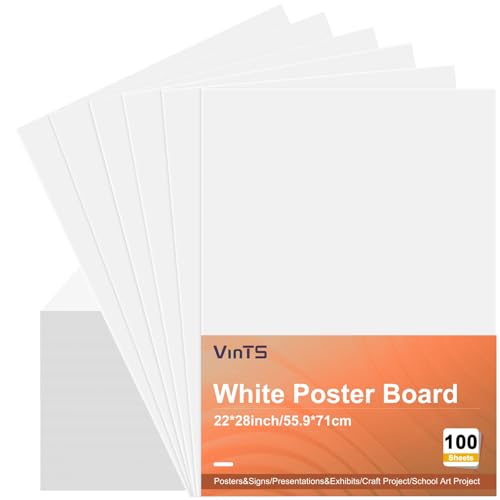 Image of VinTS 100Pcs White Poster Board, 22 inch x 28 inch White Poster Paper | Large Thickness Vision Poster Board Bulk for Art Display Board, Science Fair, DIY Art, School Arts & Crafts