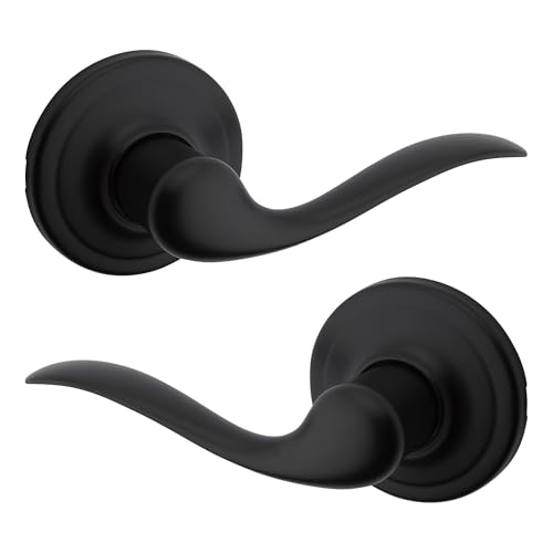 Image of Kwikset Tustin Interior Passage Door Handle, Lever For Closet and Hallway Doors, Reversible Non-Locking Handle Lever, Matte Black, with Microban Protection