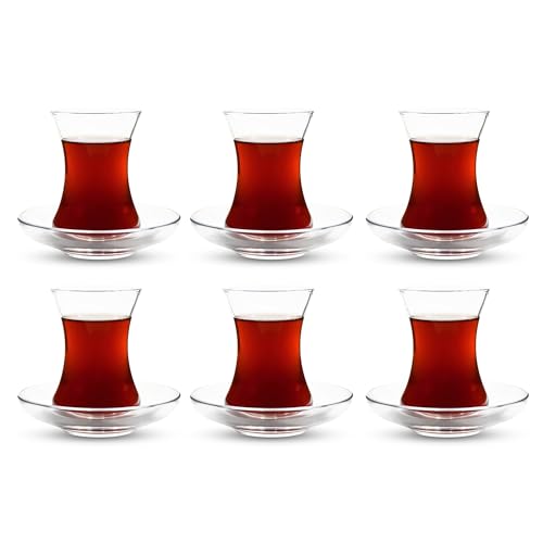 Turkish Tea Glass Set - 6 Saucers, 6 Glasses