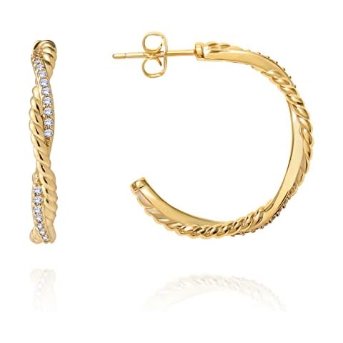 MESOVOR Gold Twisted Hoop Earrings, 18K Plated Open Lightweight Cubic Zirconia Hoop Earrings for Women (Gold) Cover