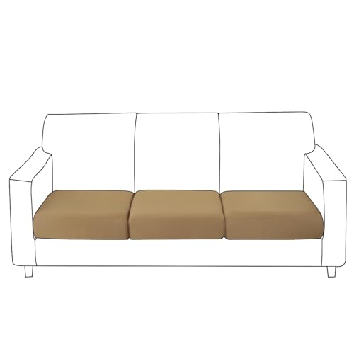 Image of HOKIPO 100% Waterproof Elastic Individual Seat Cushion Cover, 3-Piece Sofa Cushion Cover, Camel (NEW-AR-5352-CML*3)