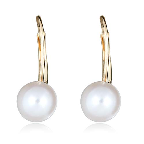 AVORA 10K Yellow Gold White Freshwater Cultured Pearl Lever-back Drop Earrings2